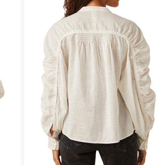 Free People "Maraya Ruched Puff-Sleeve" Cotton Blouse - Picture 2 of 9